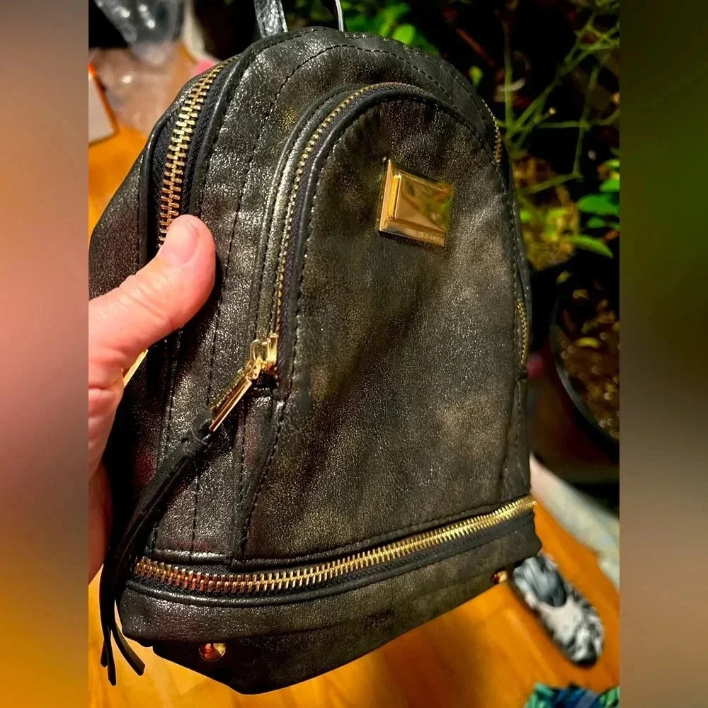 Juicy Couture Mini Backpack Black With Metallic Gold Shimmer Gold Accents EUC